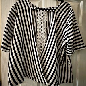 Navy and White Striped Women's Top